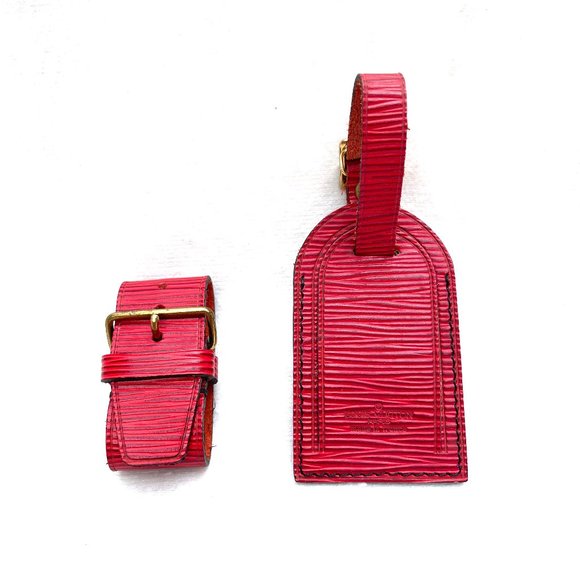 Rare Louis Vuitton red Epi leather luggage tag and poignet set - Picture 3 of 13